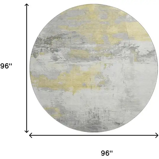 8' Gold Gray And Ivory Abstract Washable Round Rug With UV Protection Photo 9