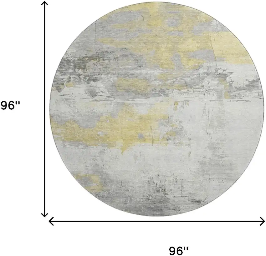 8' Gold Gray And Ivory Abstract Washable Round Rug With UV Protection Photo 9