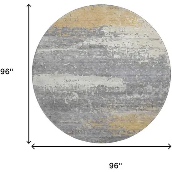 8' Gold Gray And Ivory Abstract Washable Round Rug With UV Protection Photo 9