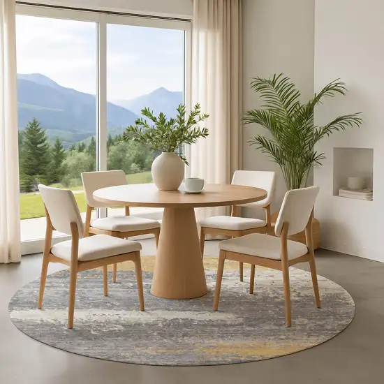 8' Gold Gray And Ivory Abstract Washable Round Rug With UV Protection Photo 4