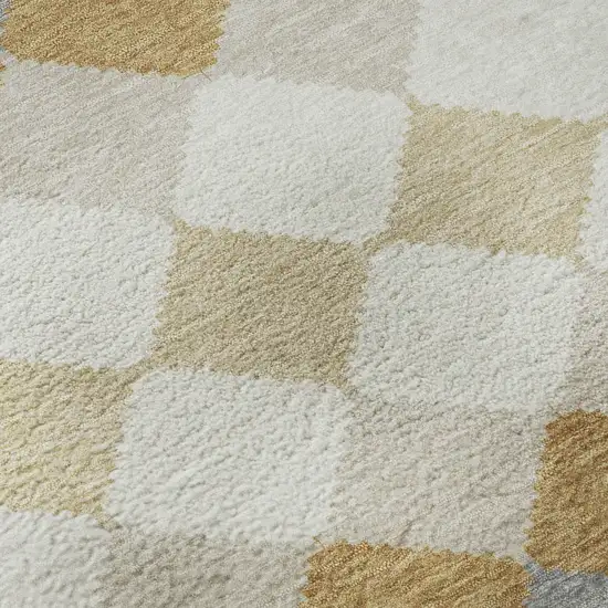 8' Gold Gray And Ivory Geometric Washable Round Rug With UV Protection Photo 8