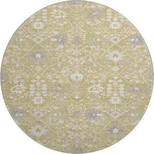 Photo of 8' Gold Gray And Ivory Oriental Washable Round Rug With UV Protection