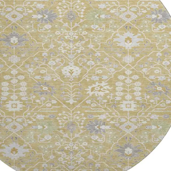 8' Gold Gray And Ivory Oriental Washable Round Rug With UV Protection Photo 2