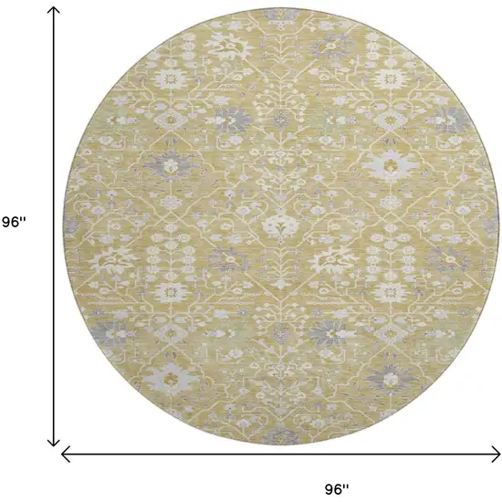 8' Gold Gray And Ivory Oriental Washable Round Rug With UV Protection Photo 9