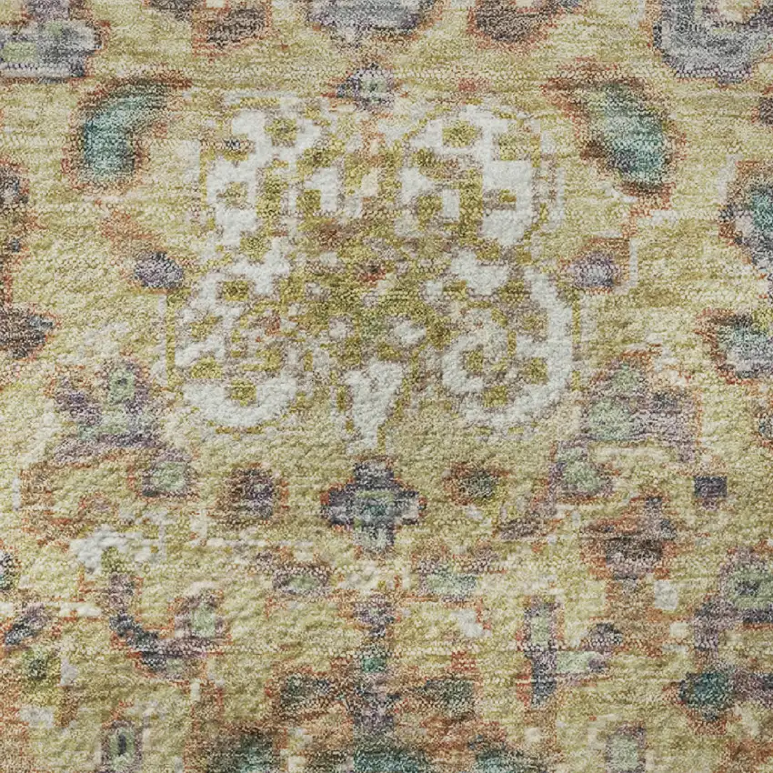 8' Gold Gray And Ivory Oriental Washable Round Rug With UV Protection Photo 9