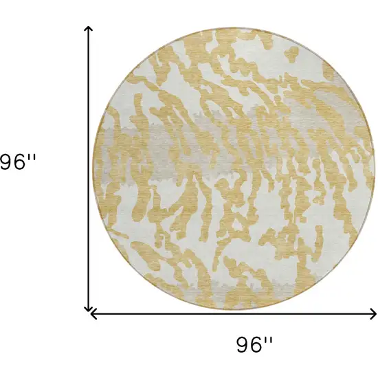 8' Gold Gray And Ivory Round Animal Print Washable Indoor Outdoor Area Rug Photo 6