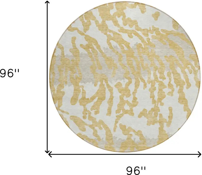 8' Gold Gray And Ivory Round Animal Print Washable Indoor Outdoor Area Rug Photo 6