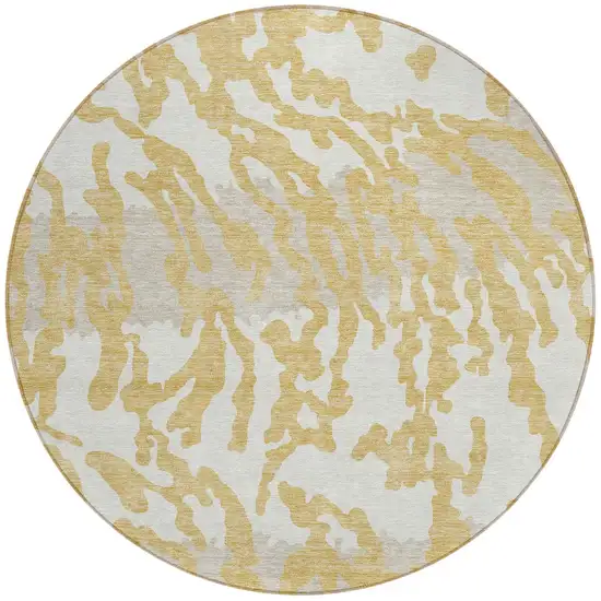 8' Gold Gray And Ivory Round Animal Print Washable Indoor Outdoor Area Rug Photo 3