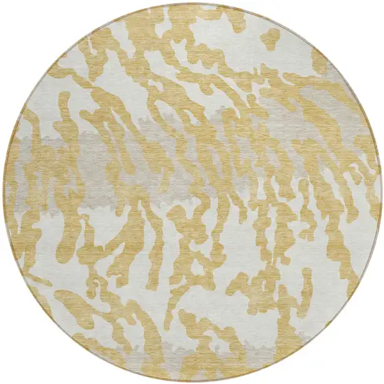 8' Gold Gray And Ivory Round Animal Print Washable Indoor Outdoor Area Rug Photo 1