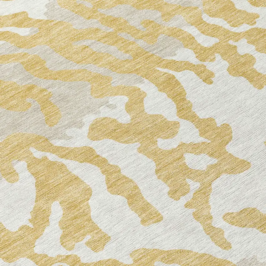 8' Gold Gray And Ivory Round Animal Print Washable Indoor Outdoor Area Rug Photo 7