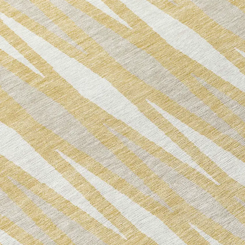 8' Gold Gray And Ivory Round Geometric Washable Indoor Outdoor Area Rug Photo 8