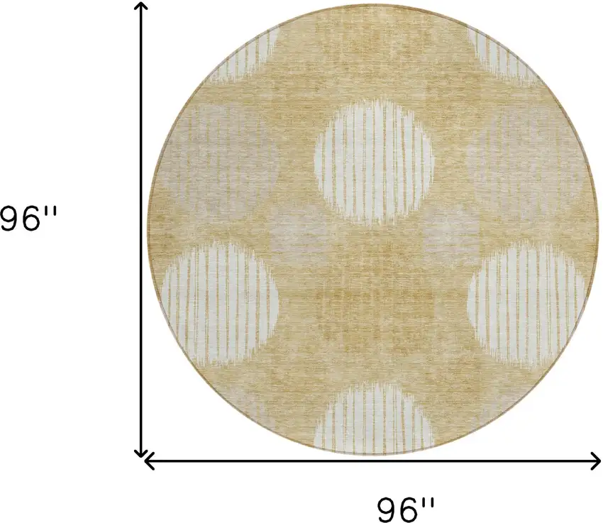 8' Gold Gray And Ivory Round Geometric Washable Indoor Outdoor Area Rug Photo 3
