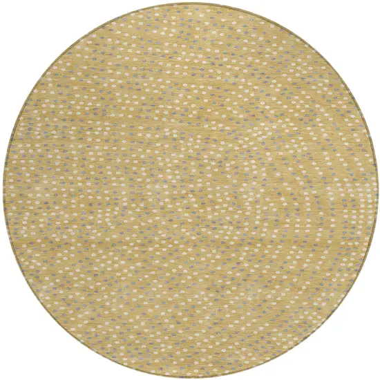 8' Gold Gray And Ivory Round Polka Dot Washable Indoor Outdoor Area Rug Photo 2