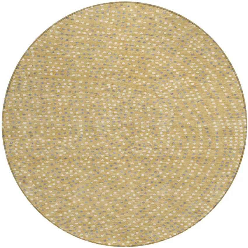 8' Gold Gray And Ivory Round Polka Dot Washable Indoor Outdoor Area Rug Photo 2