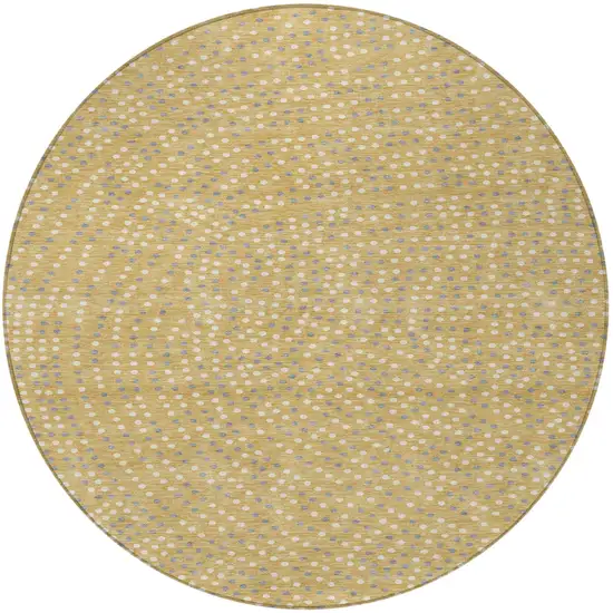 8' Gold Gray And Ivory Round Polka Dot Washable Indoor Outdoor Area Rug Photo 6