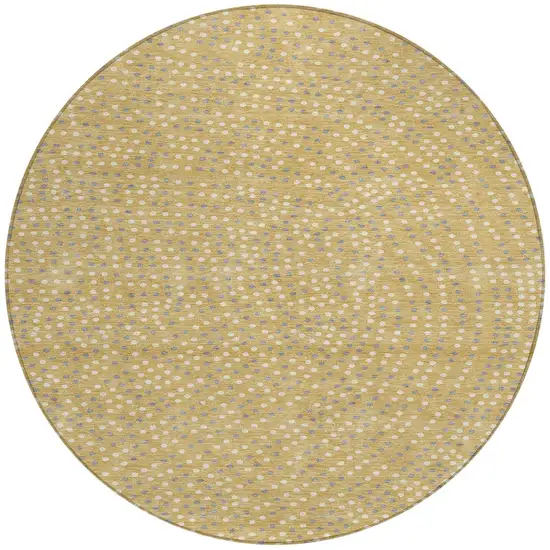 8' Gold Gray And Ivory Round Polka Dot Washable Indoor Outdoor Area Rug Photo 5