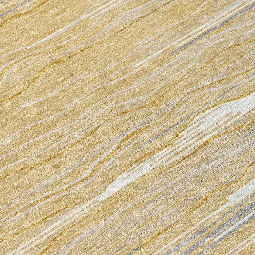 8' Gold Gray And Ivory Round Striped Washable Indoor Outdoor Area Rug Photo 7