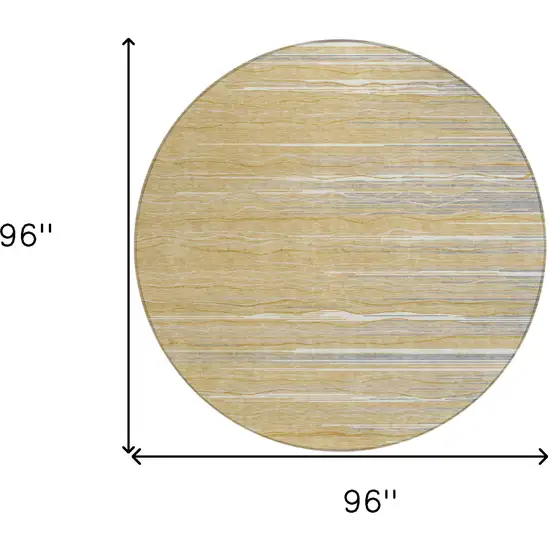 8' Gold Gray And Ivory Round Striped Washable Indoor Outdoor Area Rug Photo 2