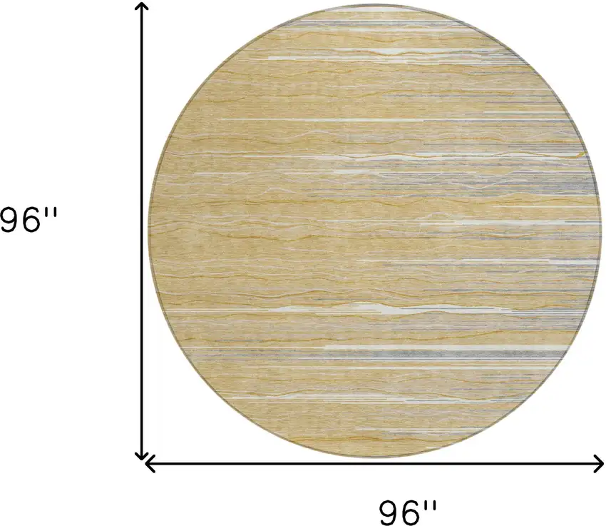 8' Gold Gray And Ivory Round Striped Washable Indoor Outdoor Area Rug Photo 2
