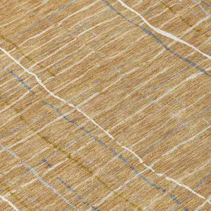 Photo of 8' Gold Gray And Ivory Round Striped Washable Indoor Outdoor Area Rug