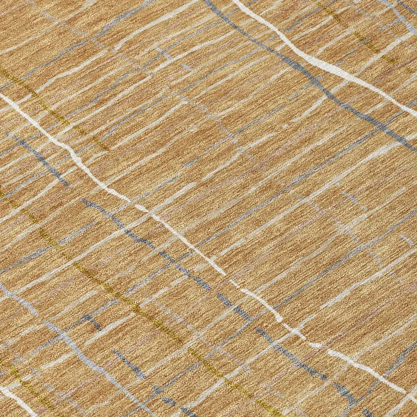 8' Gold Gray And Ivory Round Striped Washable Indoor Outdoor Area Rug Photo 4