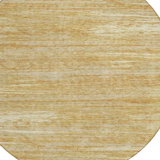 8' Gold Gray And Ivory Round Striped Washable Indoor Outdoor Area Rug Photo 4