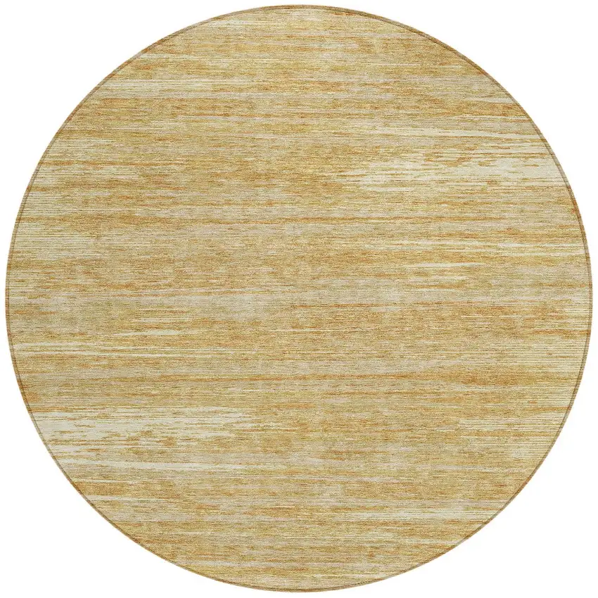 8' Gold Gray And Ivory Round Striped Washable Indoor Outdoor Area Rug Photo 5