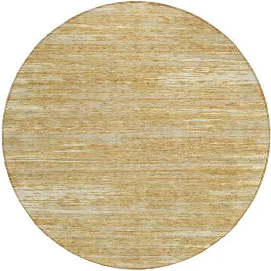 8' Gold Gray And Ivory Round Striped Washable Indoor Outdoor Area Rug Photo 2