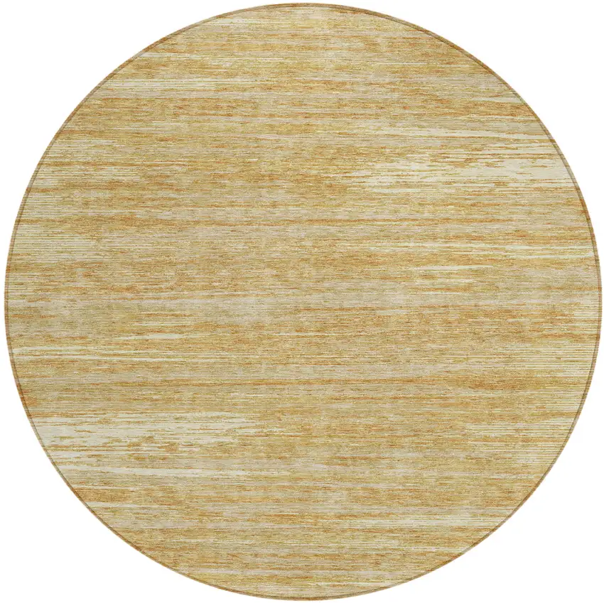 8' Gold Gray And Ivory Round Striped Washable Indoor Outdoor Area Rug Photo 2