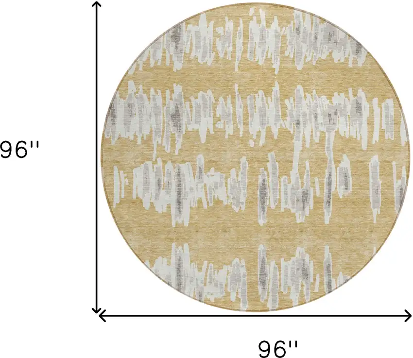 8' Gold Gray And Ivory Round Striped Washable Indoor Outdoor Area Rug Photo 3