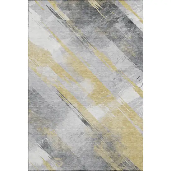 8' Gold Gray And Ivory Striped Washable Area Rug With UV Protection Photo 5