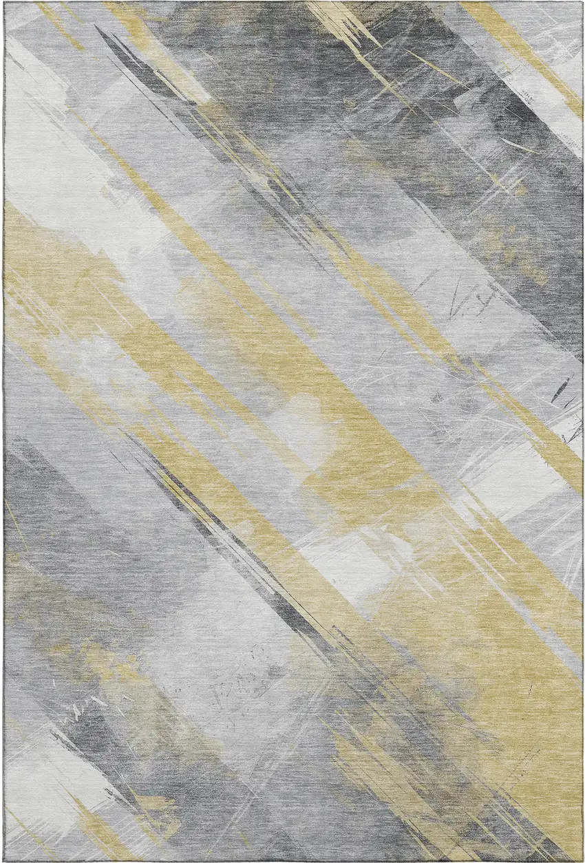 8' Gold Gray And Ivory Striped Washable Area Rug With UV Protection Photo 5