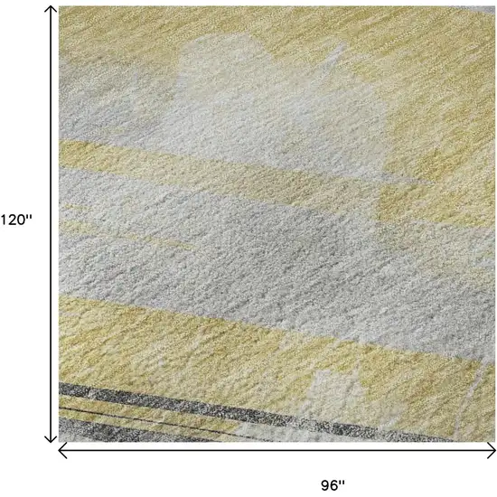 8' Gold Gray And Ivory Striped Washable Area Rug With UV Protection Photo 9