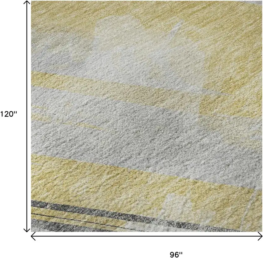 8' Gold Gray And Ivory Striped Washable Area Rug With UV Protection Photo 9