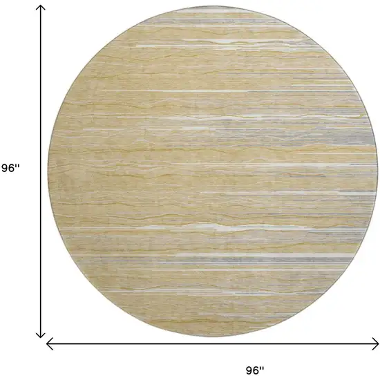 8' Gold Gray And Ivory Striped Washable Round Rug With UV Protection Photo 9