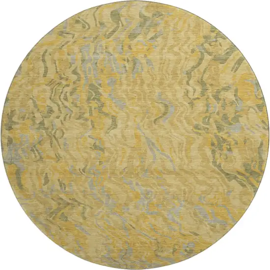 8' Gold Gray And Olive Green Abstract Washable Round Rug With UV Protection Photo 1