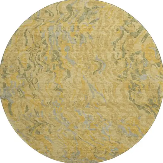 8' Gold Gray And Olive Green Abstract Washable Round Rug With UV Protection Photo 2