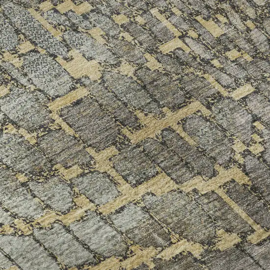 8' Gold Gray And Silver Abstract Geometric Washable Round Rug With UV Protection Photo 8