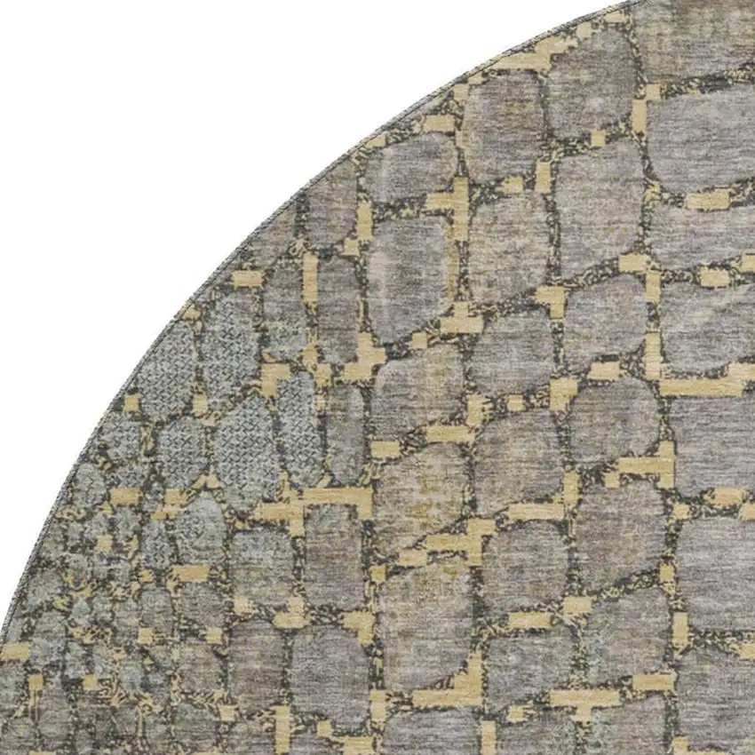 8' Gold Gray And Silver Abstract Geometric Washable Round Rug With UV Protection Photo 2