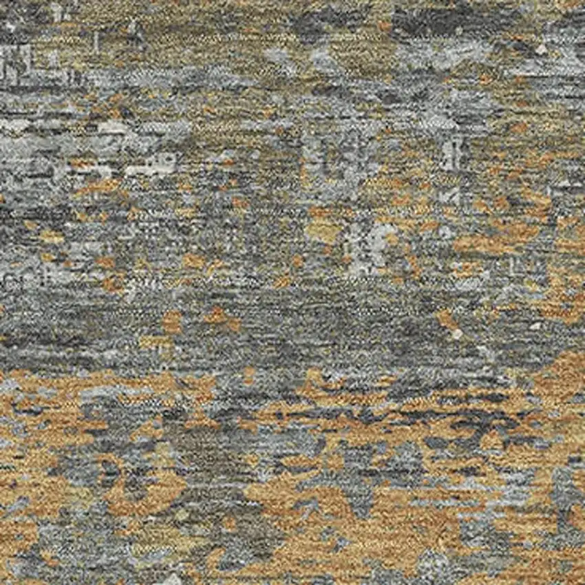 8' Gold Gray And Silver Abstract Washable Area Rug With UV Protection Photo 2