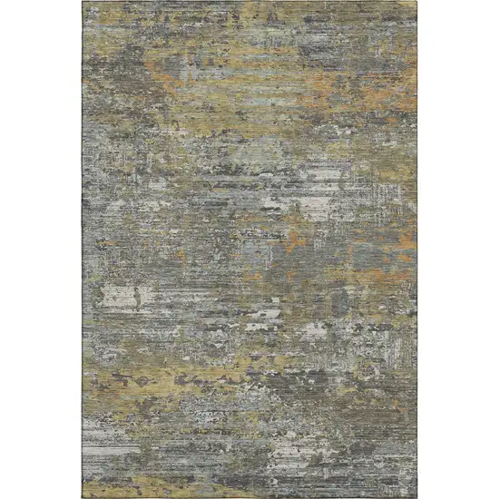 8' Gold Gray And Silver Abstract Washable Area Rug With UV Protection Photo 1