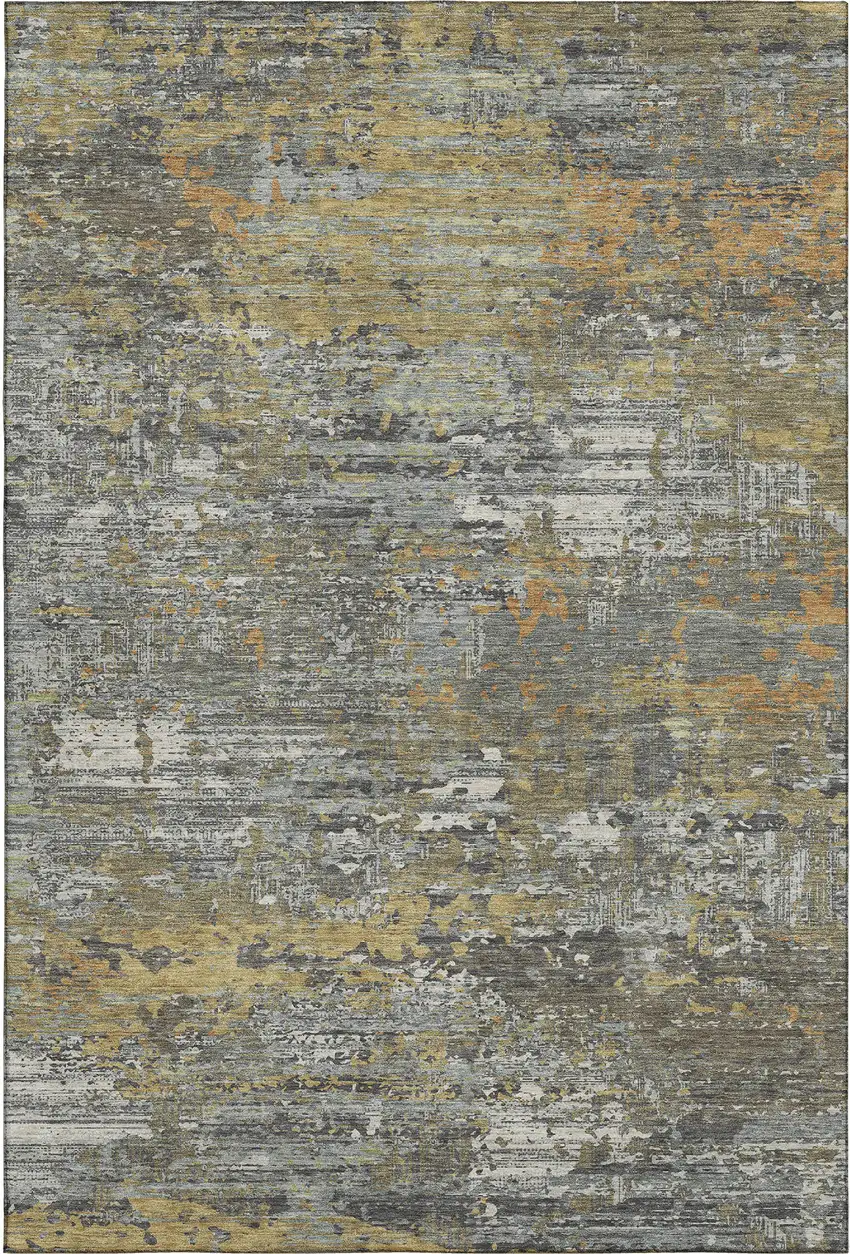8' Gold Gray And Silver Abstract Washable Area Rug With UV Protection Photo 1