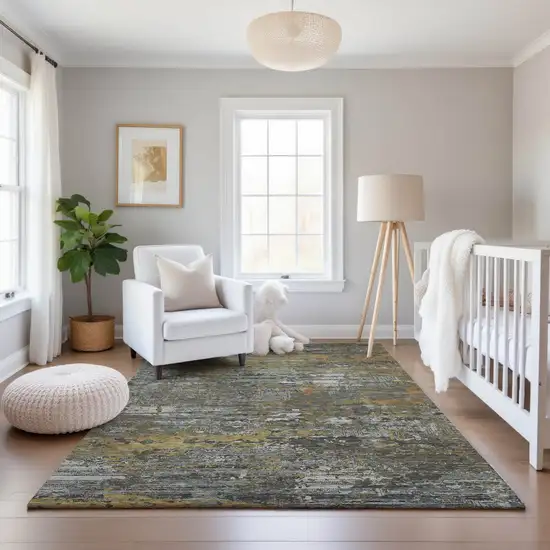 8' Gold Gray And Silver Abstract Washable Area Rug With UV Protection Photo 5