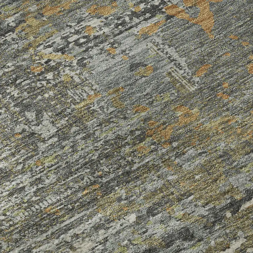 8' Gold Gray And Silver Abstract Washable Area Rug With UV Protection Photo 9