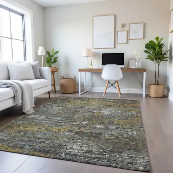 8' Gold Gray And Silver Abstract Washable Area Rug With UV Protection Photo 4