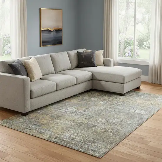 8' Gold Gray And Silver Abstract Washable Area Rug With UV Protection Photo 2