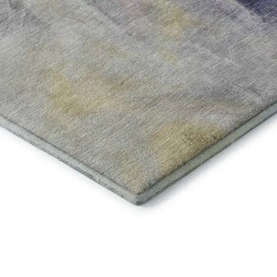 8' Gold Gray And Silver Abstract Washable Round Rug With UV Protection Photo 6