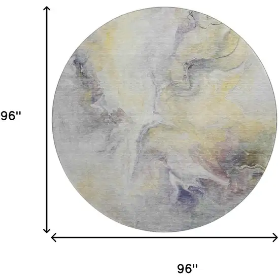 8' Gold Gray And Silver Abstract Washable Round Rug With UV Protection Photo 9