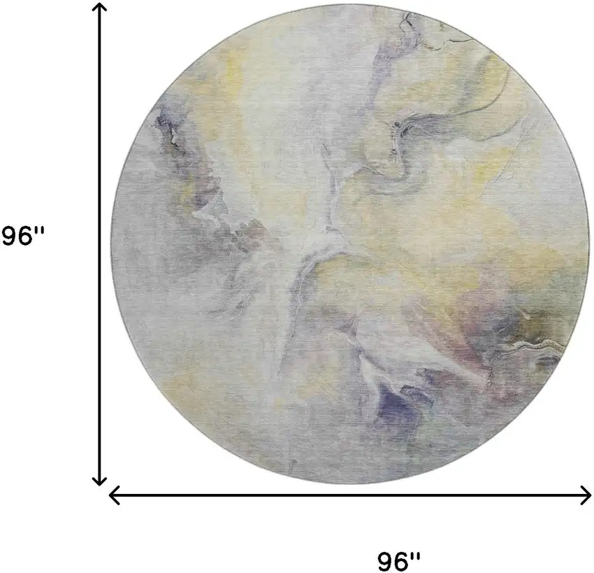 8' Gold Gray And Silver Abstract Washable Round Rug With UV Protection Photo 9