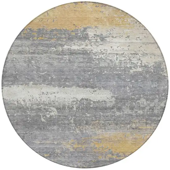 8' Gold Gray And Silver Round Abstract Washable Indoor Outdoor Area Rug Photo 4